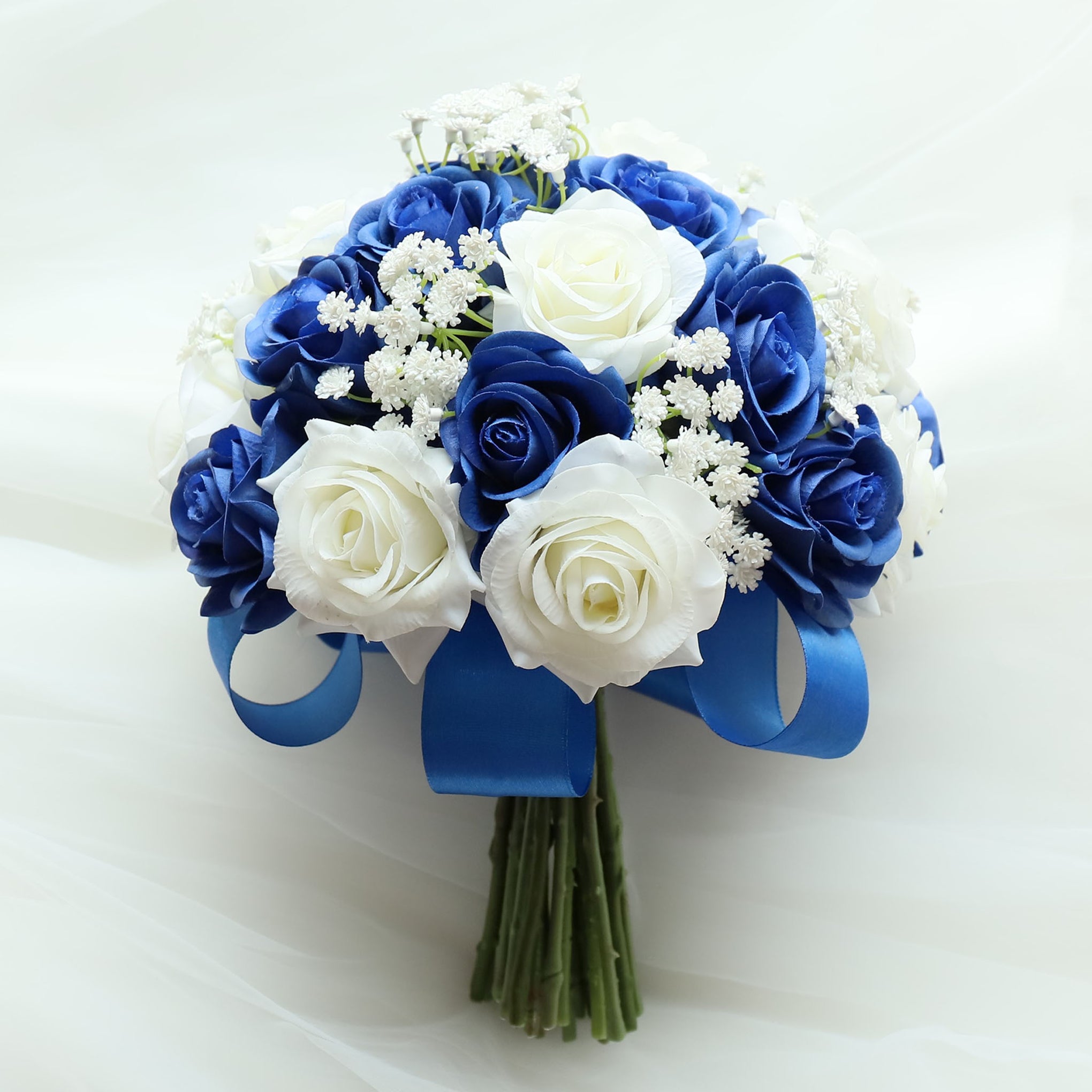 Real Touch Roses Bridal Wedding Bouquets Blue and White - VANRINA