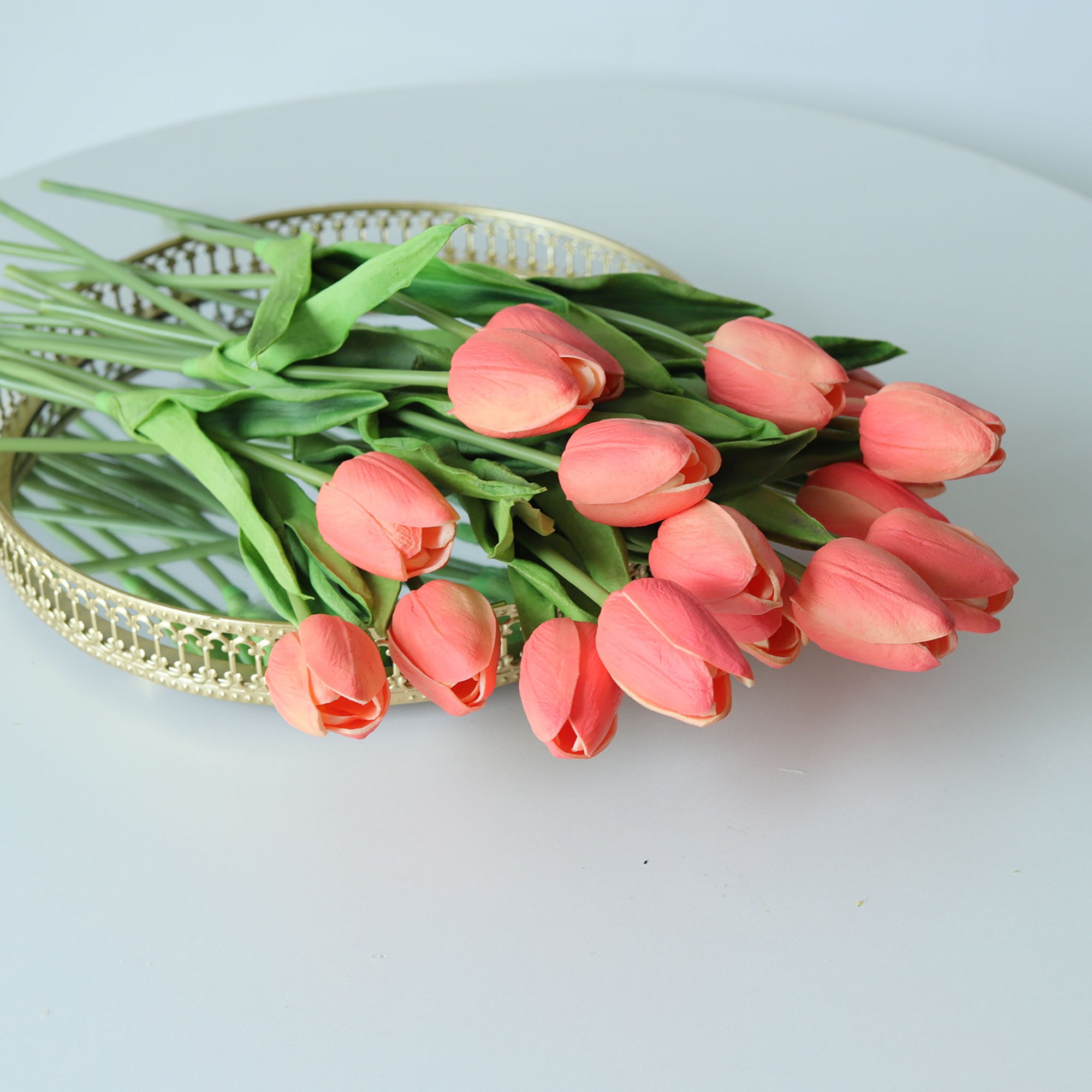 Coral Wedding Flowers PU Real Touch Tulips 10 Stems