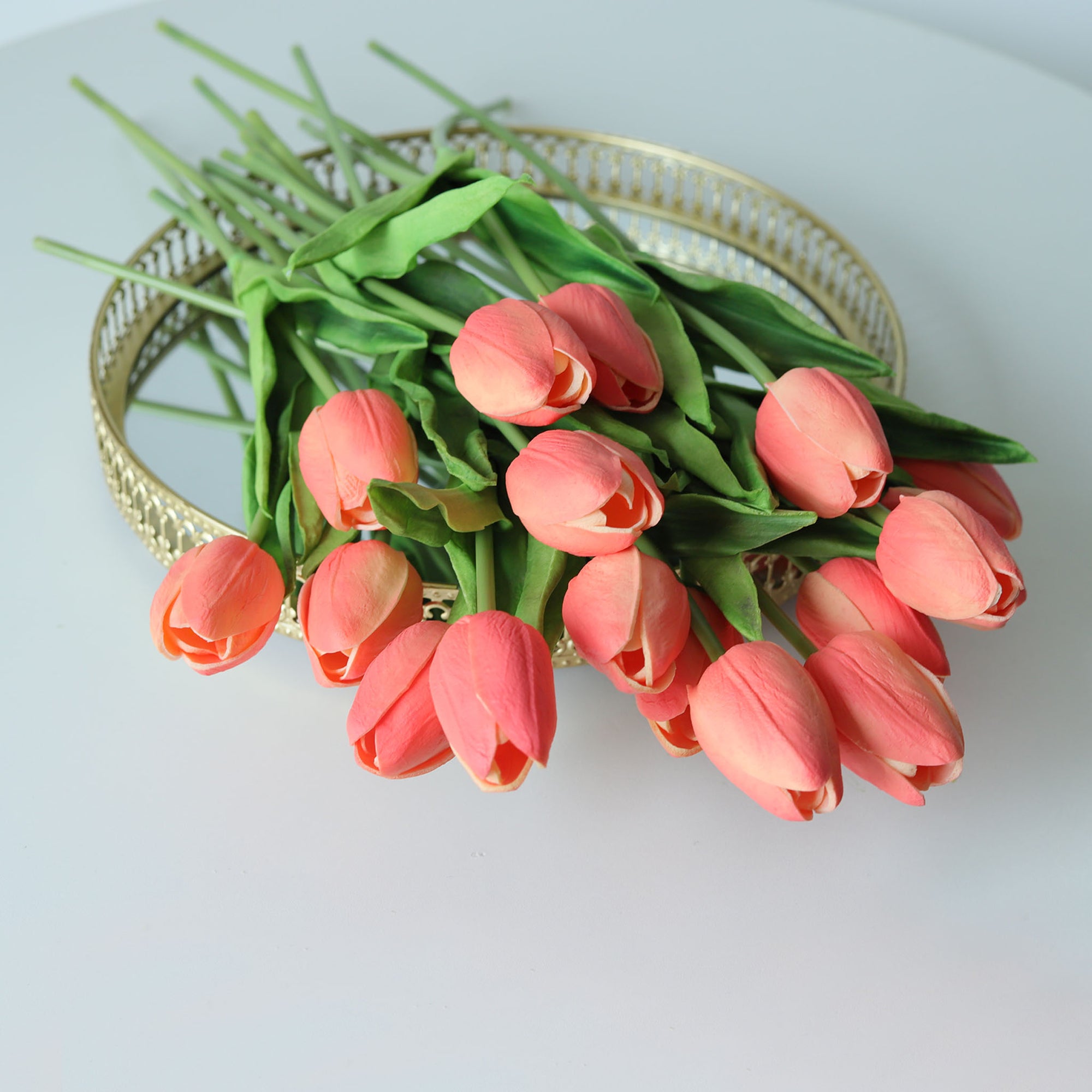 Coral Wedding Flowers PU Real Touch Tulips 10 Stems