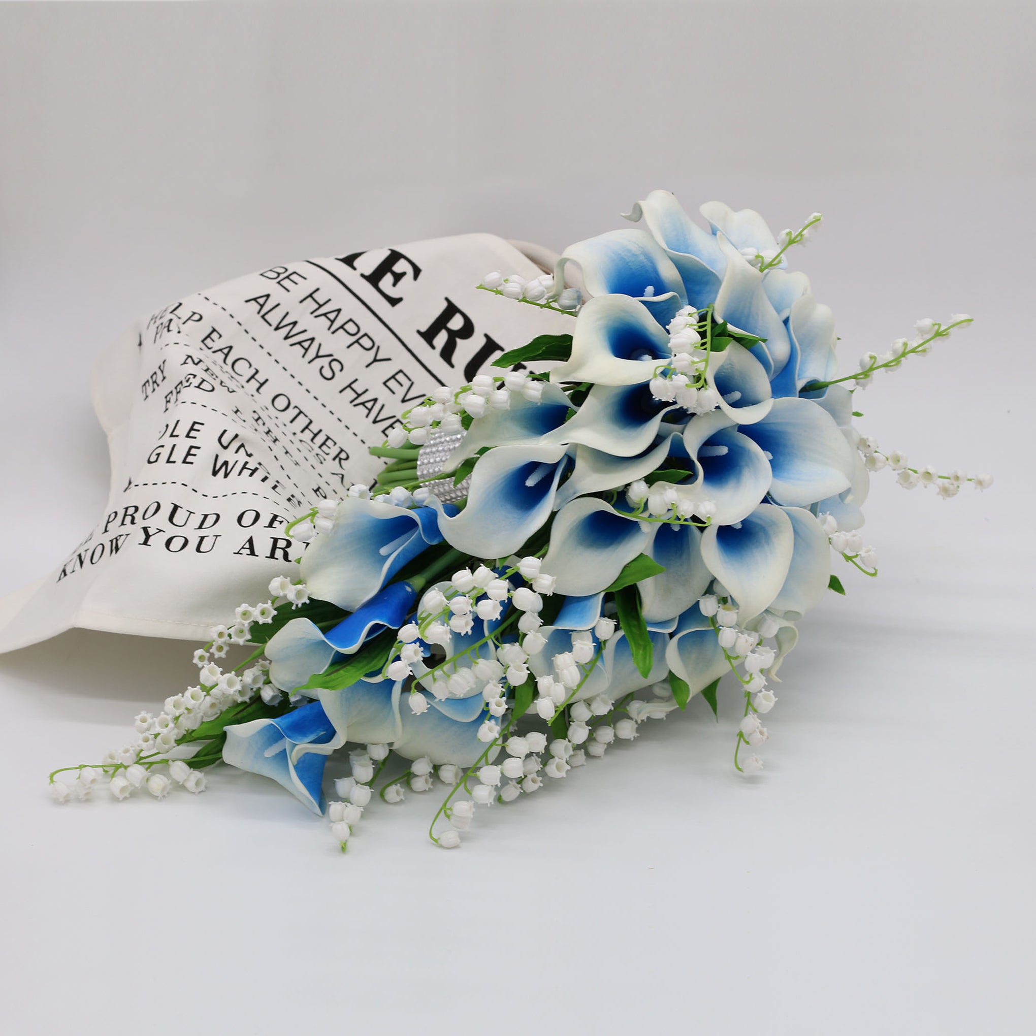 Cascade Bridal Blue Calla Lilies Bouquet Lily of the Valley - VANRINA