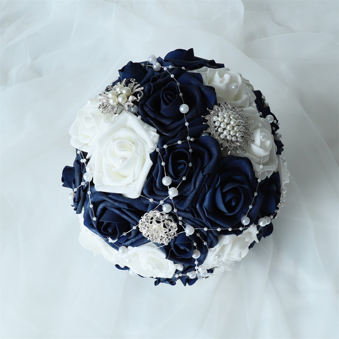 Navy Blue Bridal Bouquet Artificial Rose Flower Bouquet