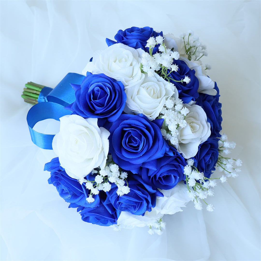 Realistic Royal Blue Flower Bouquet for Bride 10"