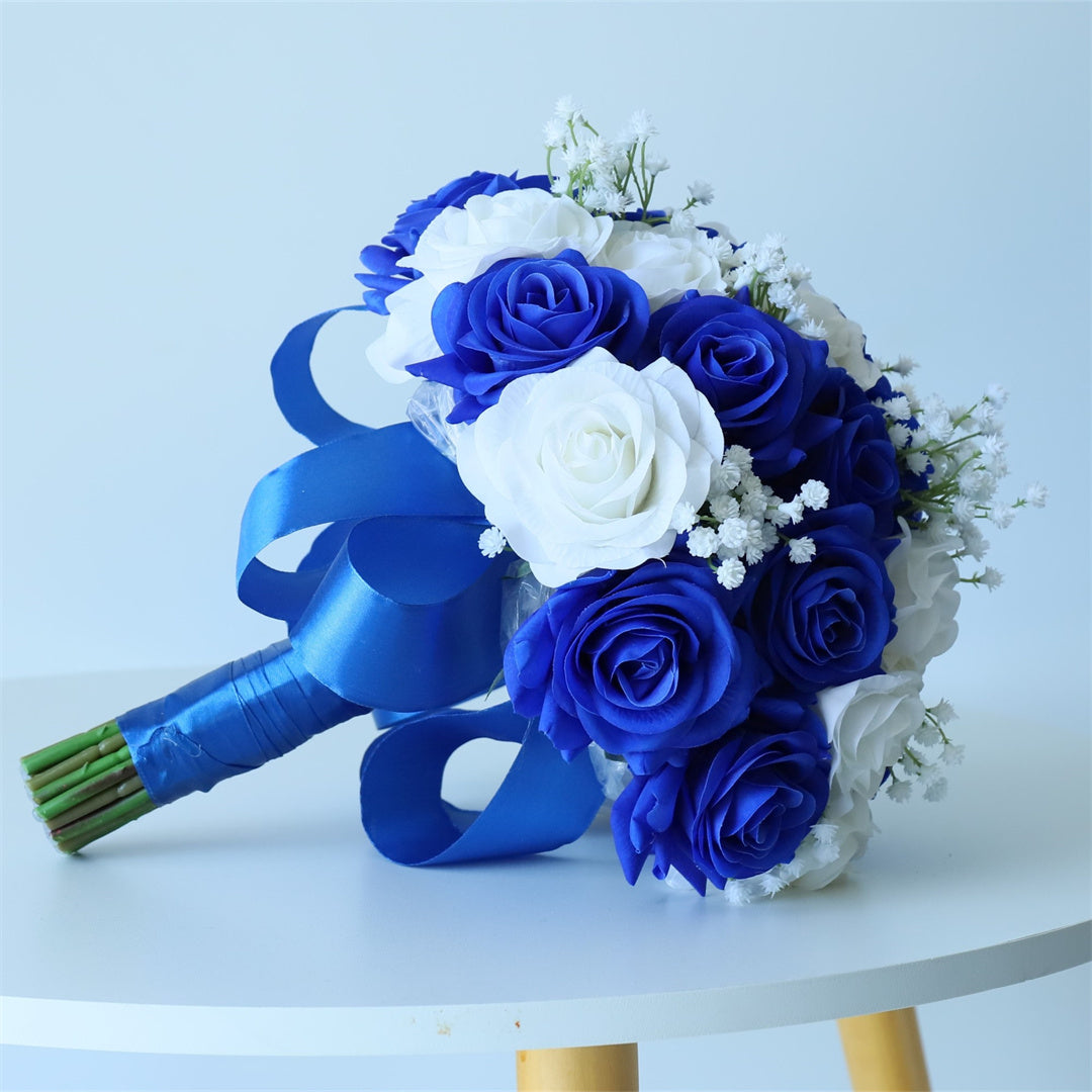 Realistic Royal Blue Flower Bouquet for Bride 10"