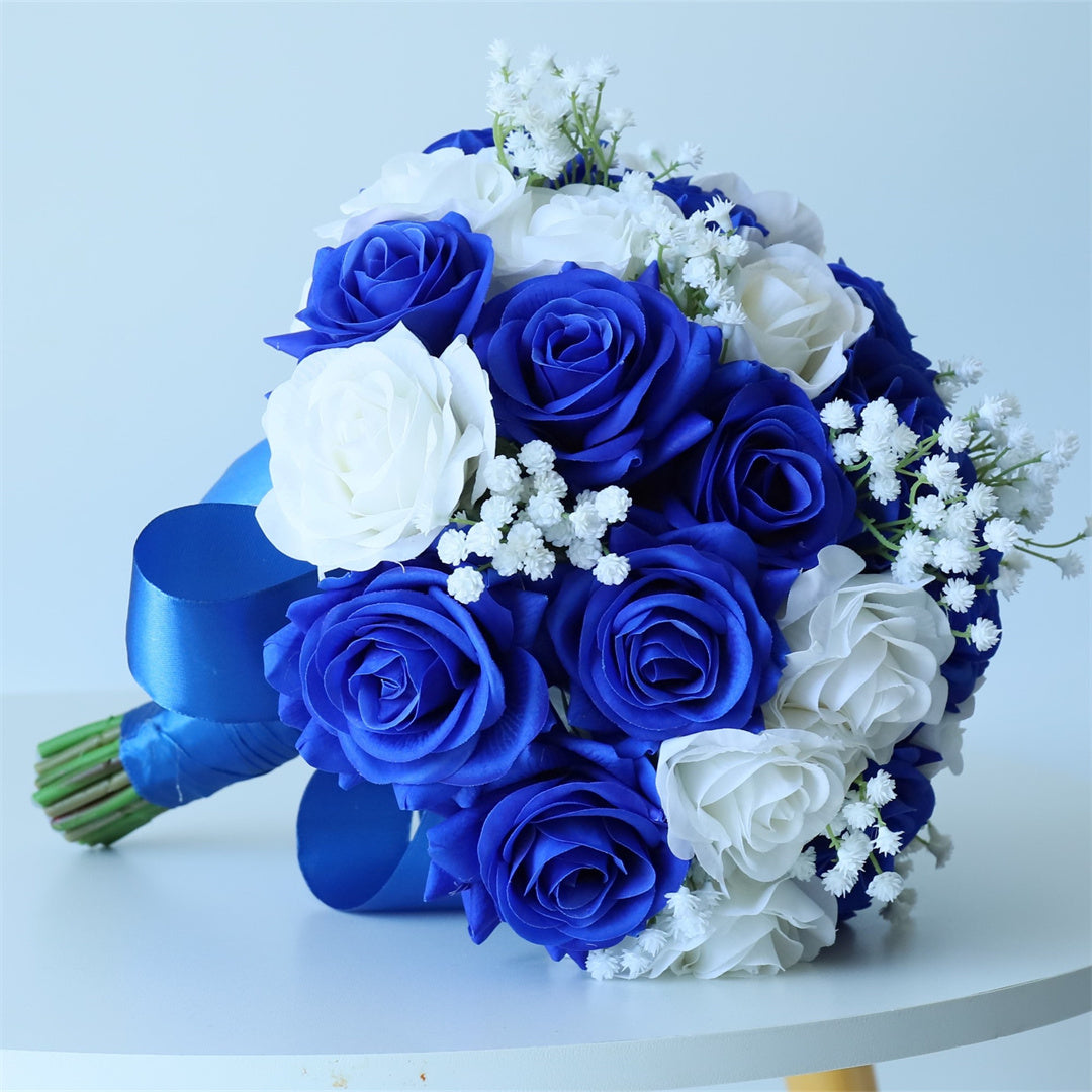 Realistic Royal Blue Flower Bouquet for Bride 10"