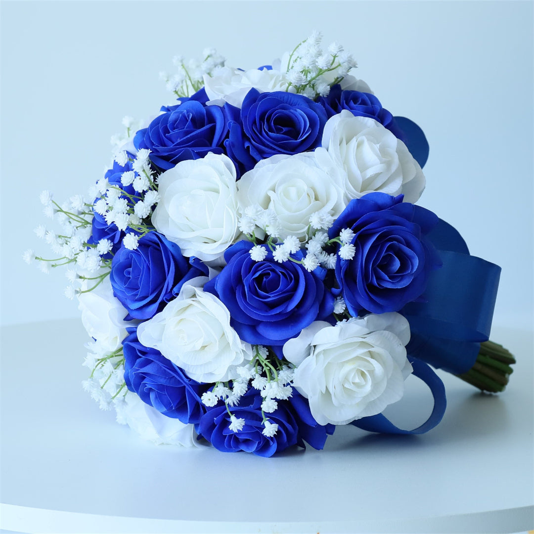 Realistic Royal Blue Flower Bouquet for Bride 10"