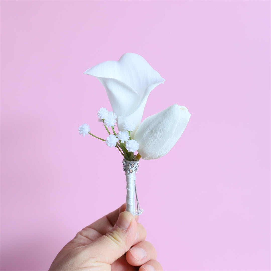 White Bridal Bouquet Bridesmaids Boutonniere Corsage