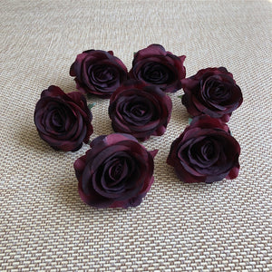 Silk Flower Heads Burgundy Flowers Artificial Rose Heads Bulk Wholesale Wedding Flower Supplies Burgundy Roses For Flower Wall Backdrop C-A2